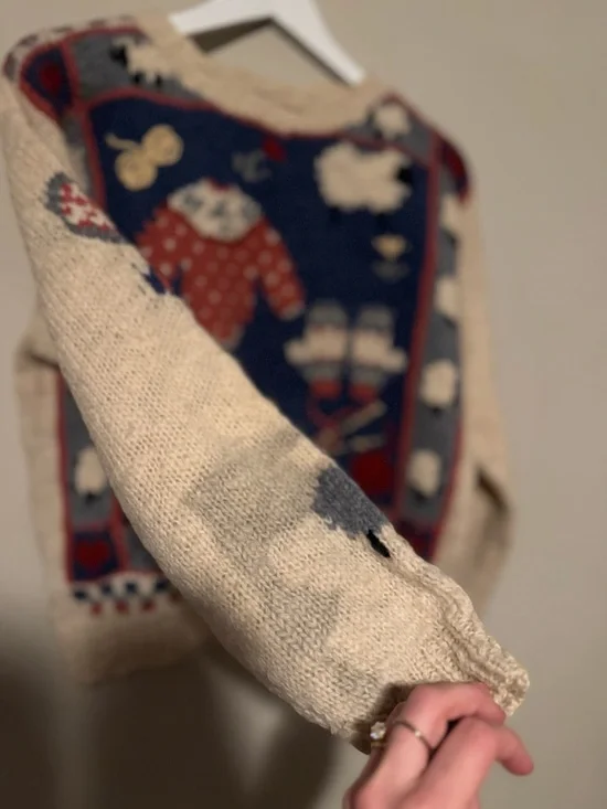 Vintage 90’s Woolrich Cream Knit Sweater with Cottage-core Sheep Motif- Size M - Picture 3 of 14